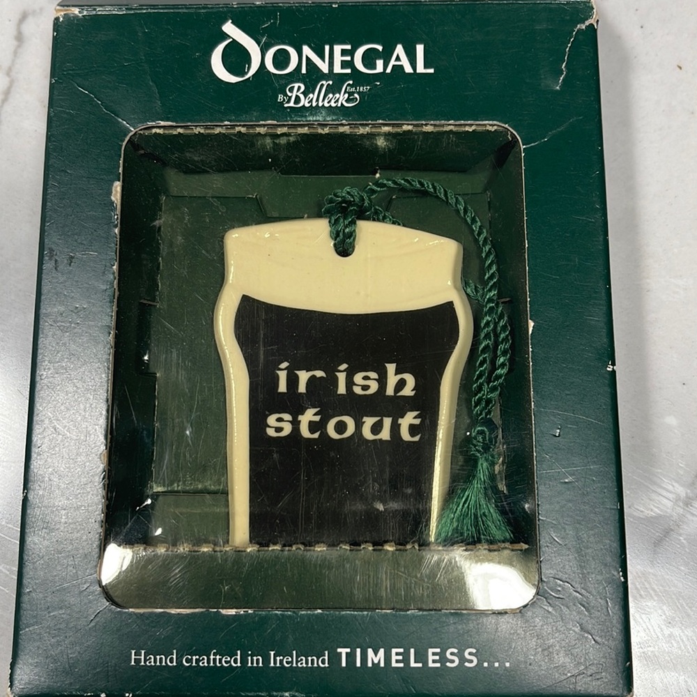 Donegal China Ornament,  “Irish Stout” Inscription, Handmade Ceramic